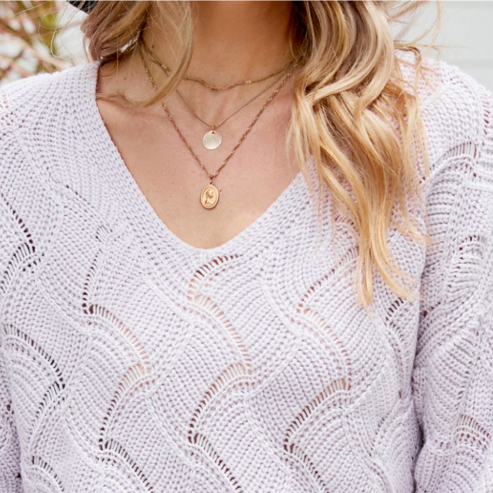Women's V-Neck Open Knit Sweater