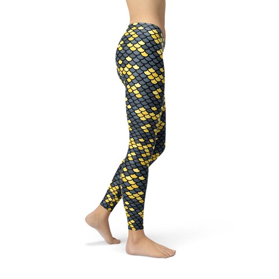 Mermaid Scale Leggings - Gray & Yellow