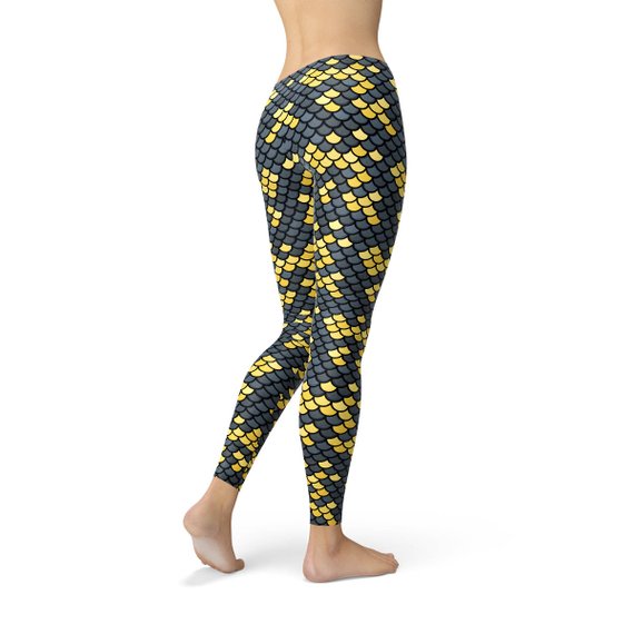 Mermaid Scale Leggings - Gray & Yellow