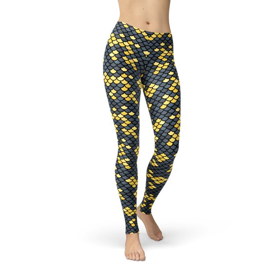 Mermaid Scale Leggings - Gray & Yellow