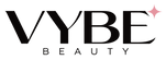 VYBE Beauty black wordmark with blush sparkle